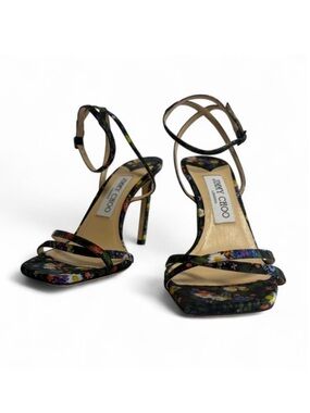 Jimmy Choo Metz 100 Ditsy Print Stiletto Ankle Strap Sandals